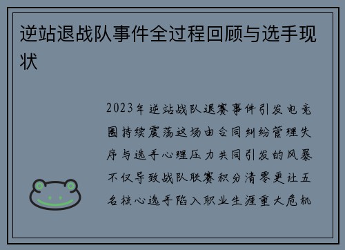 逆站退战队事件全过程回顾与选手现状