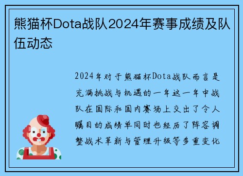 熊猫杯Dota战队2024年赛事成绩及队伍动态
